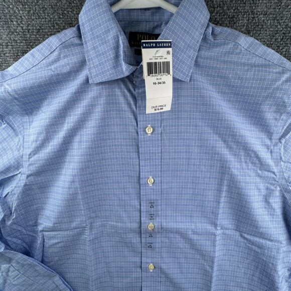 NWT Polo Ralph Lauren Men EASY CARE Button Up Shirt BLUE WHITE 16 34/35 Adult - Picture 1 of 15